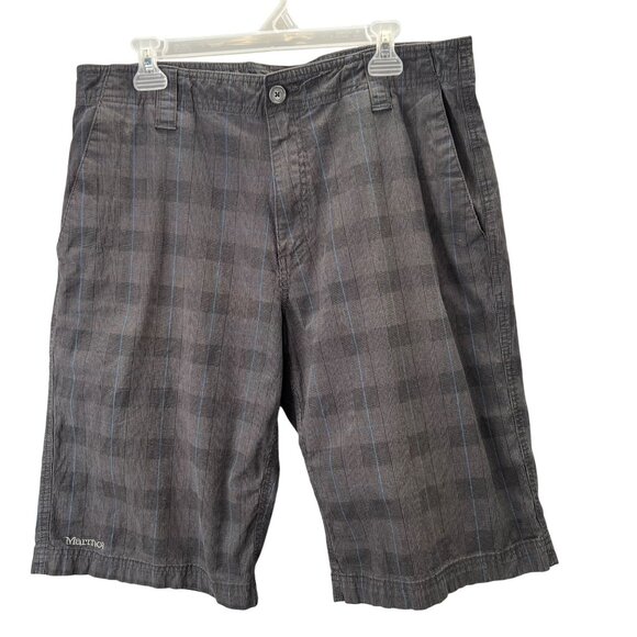Marmot Plaid Shorts 36 Men Gray Blue Black Longer Length - Picture 1 of 7